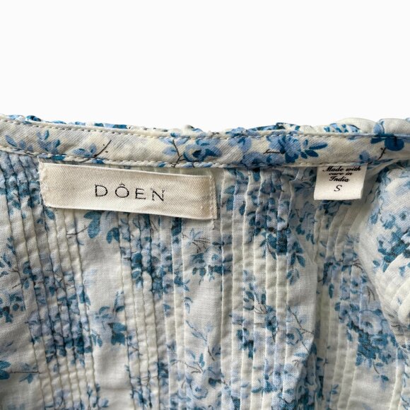 Doen Henri Ruffle Blouse S Blue Floral Cotton Top Feminine Cottagecore - Picture 7 of 11